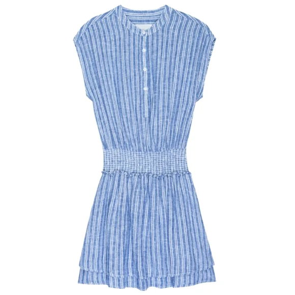 Rails Angelina Linen Rayon Cascade Pin Striped Smocked Waist Mini Dress NWOT - Picture 5 of 16